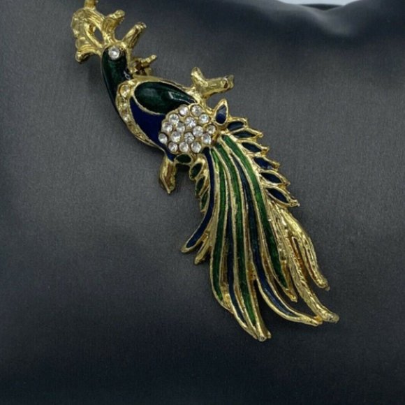 Vintage Blue & Green Brooch Pin Bird Rhinestone - Picture 2 of 3
